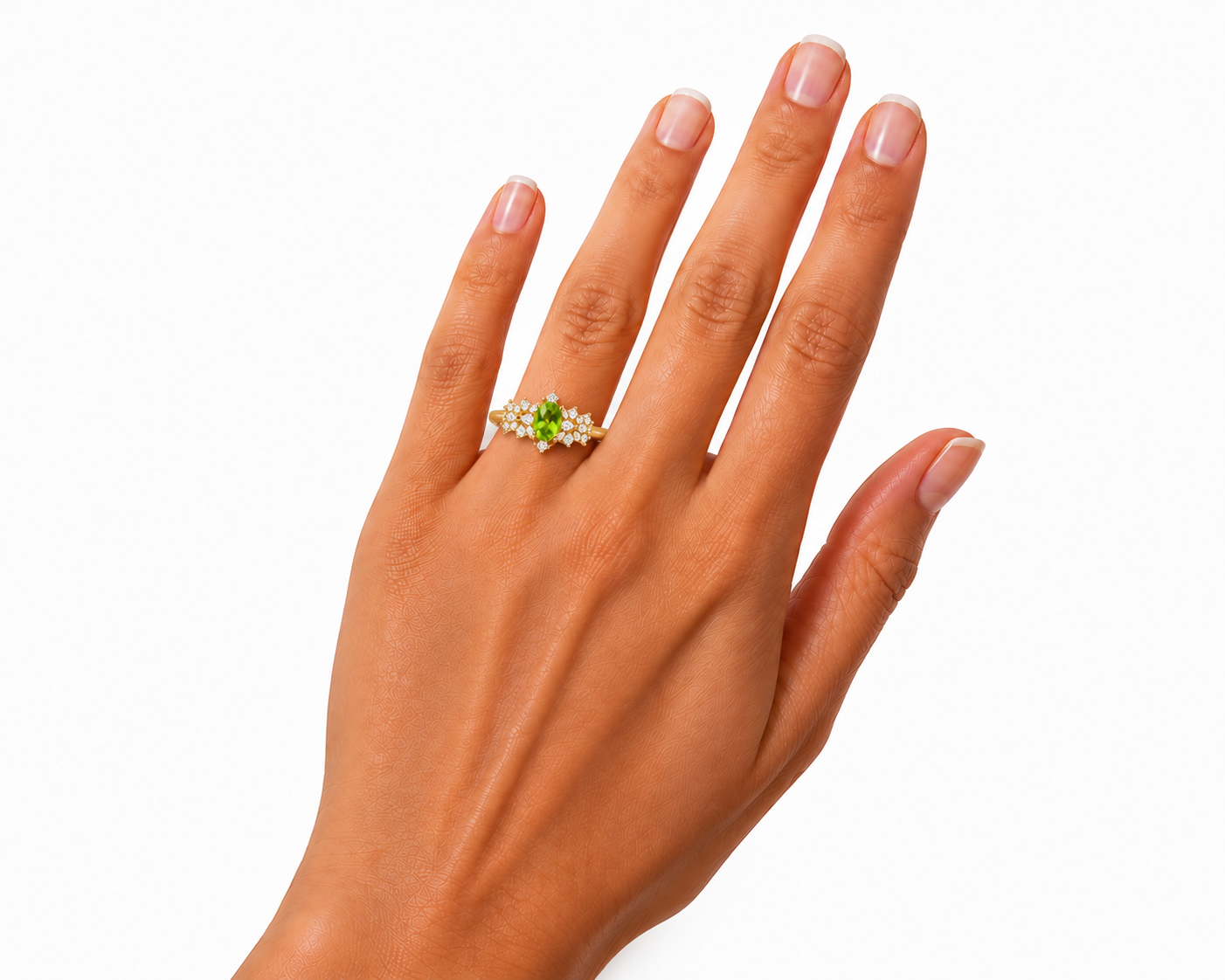 Natural Peridot Gemstone Statement Ring 5x7mm, August Birthstone Peridot Ring