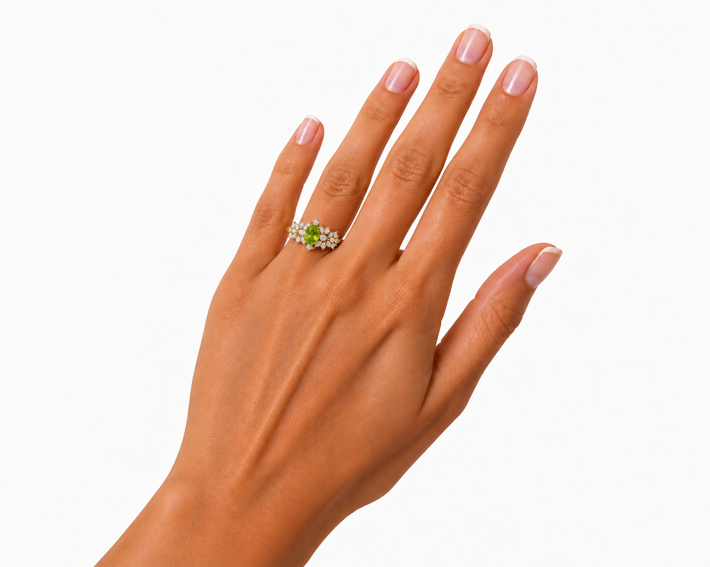 Natural Peridot Gemstone Statement Ring 5x7mm, August Birthstone Peridot Ring