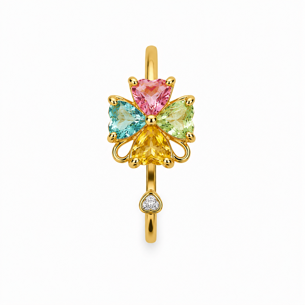 Natural Multi Tourmaline Floral Ring with 5mm colorful gemstones in a flower design crafted in 925 sterling silver with platinum plated finish by PHIMSERA