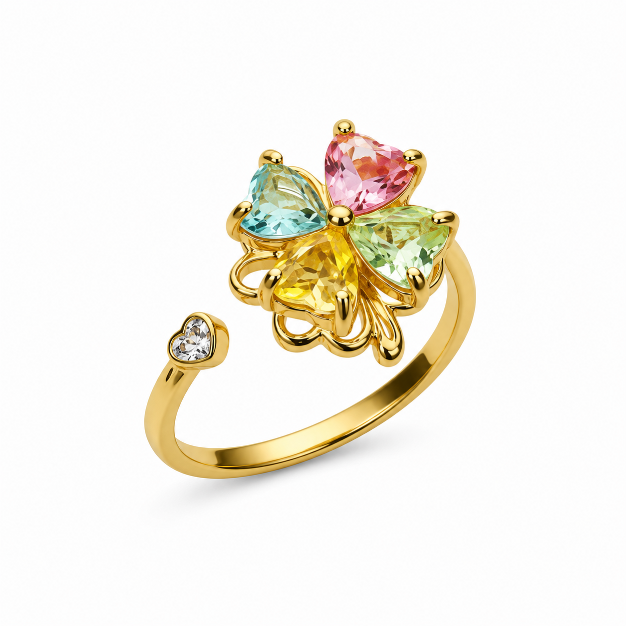 Natural Multi Tourmaline Floral Ring with 5mm colorful gemstones in a flower design crafted in 925 sterling silver with platinum plated finish by PHIMSERA