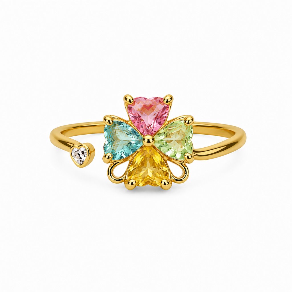 Natural Multi Tourmaline Floral Ring with 5mm colorful gemstones in a flower design crafted in 925 sterling silver with platinum plated finish by PHIMSERA
