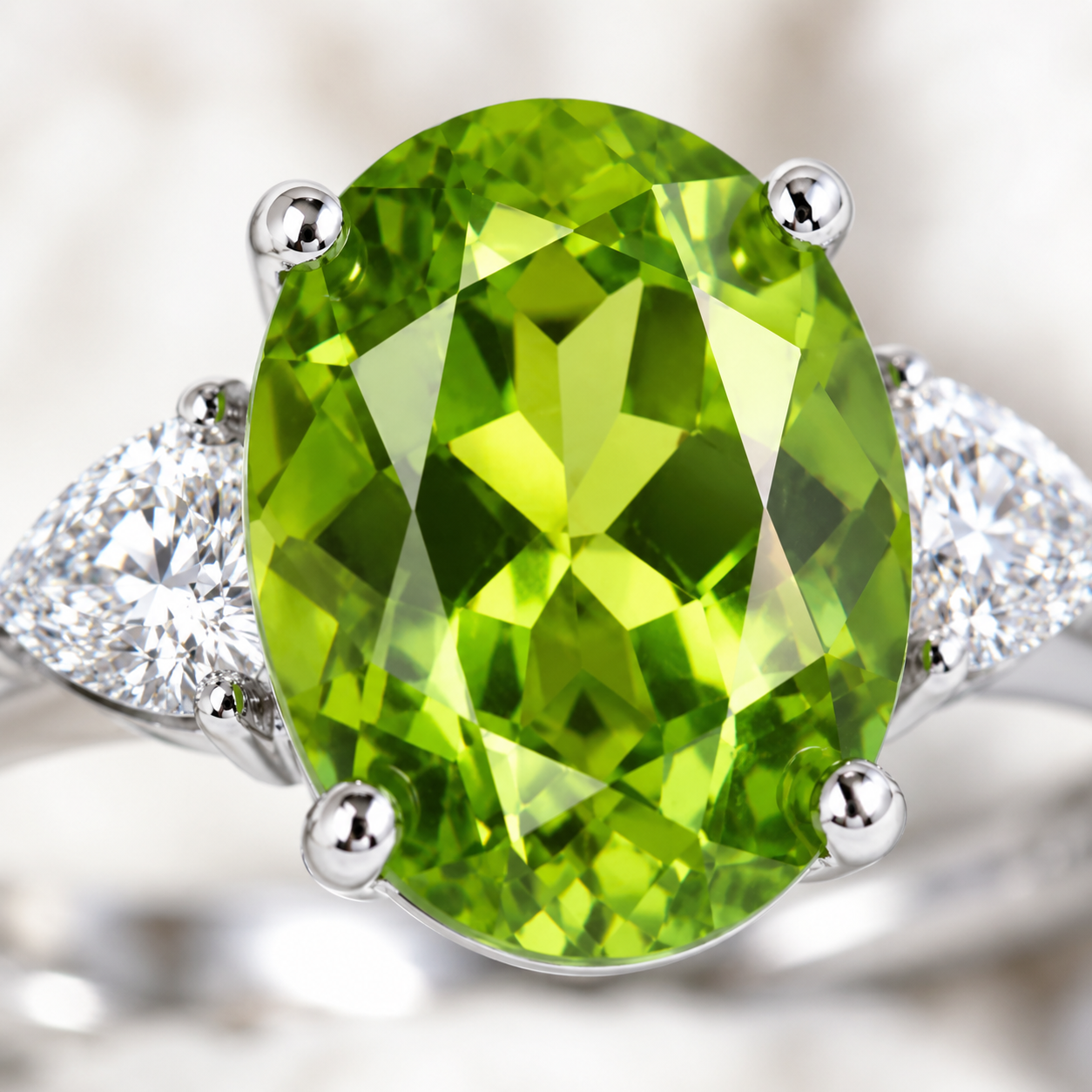 3CT Peridot Birthstone Ring 925 Sterling Silver 8x10mm