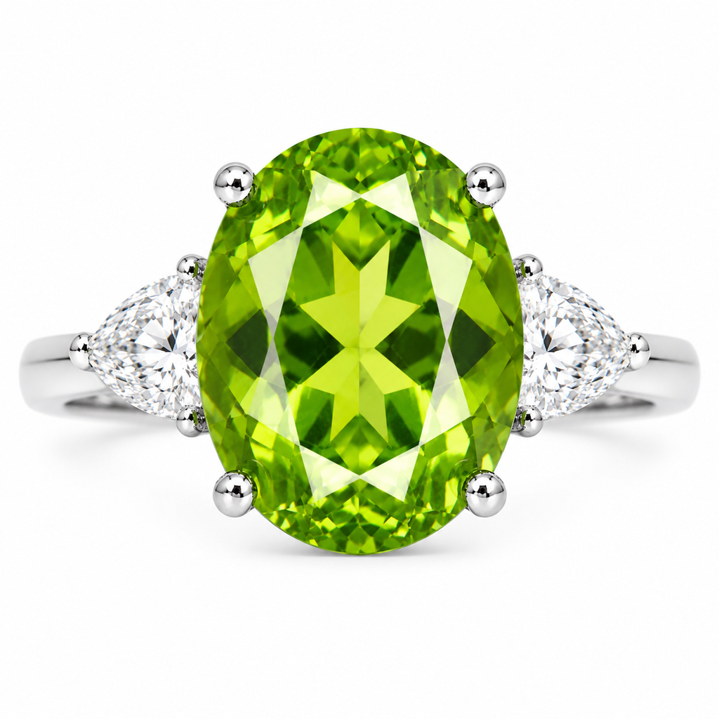 3CT Peridot Birthstone Ring 925 Sterling Silver 8x10mm