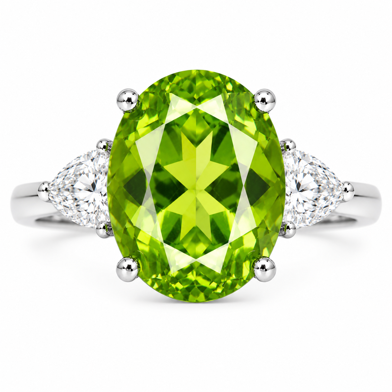 3CT Peridot Birthstone Ring 925 Sterling Silver 8x10mm