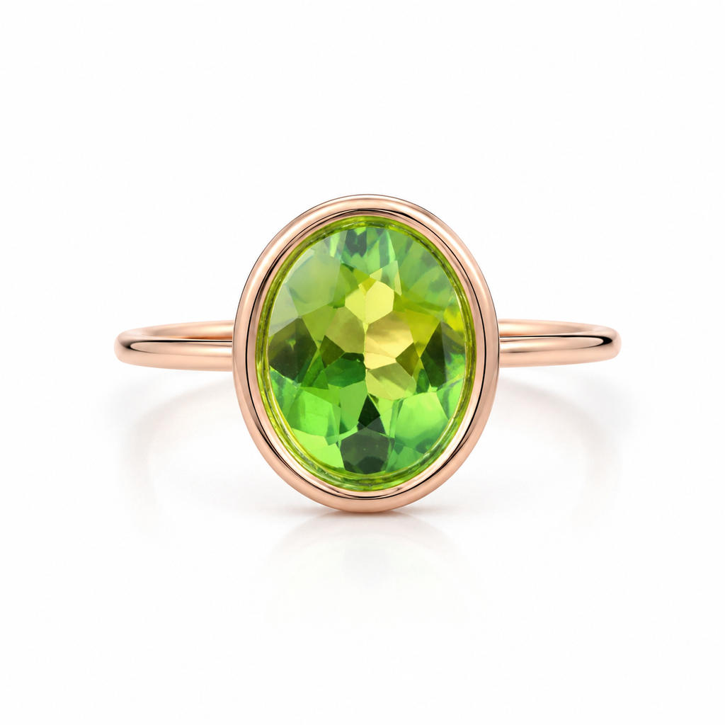 2CT Natural Peridot Gemstone Ring 7x9mm