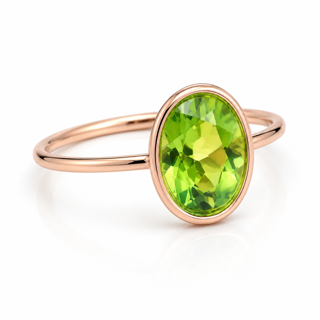 2CT Natural Peridot Gemstone Ring 7x9mm