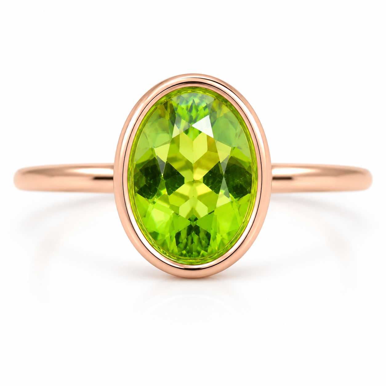 2CT Natural Peridot Gemstone Ring 7x9mm