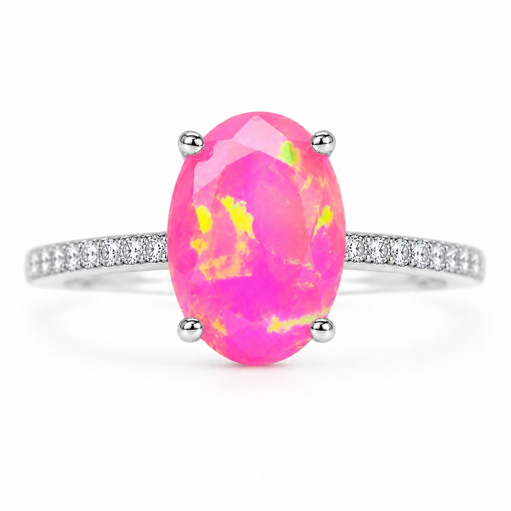 Pink Fire Opal Large Statement Ring 9x14mm, Natural Pink Fire Opal Ring