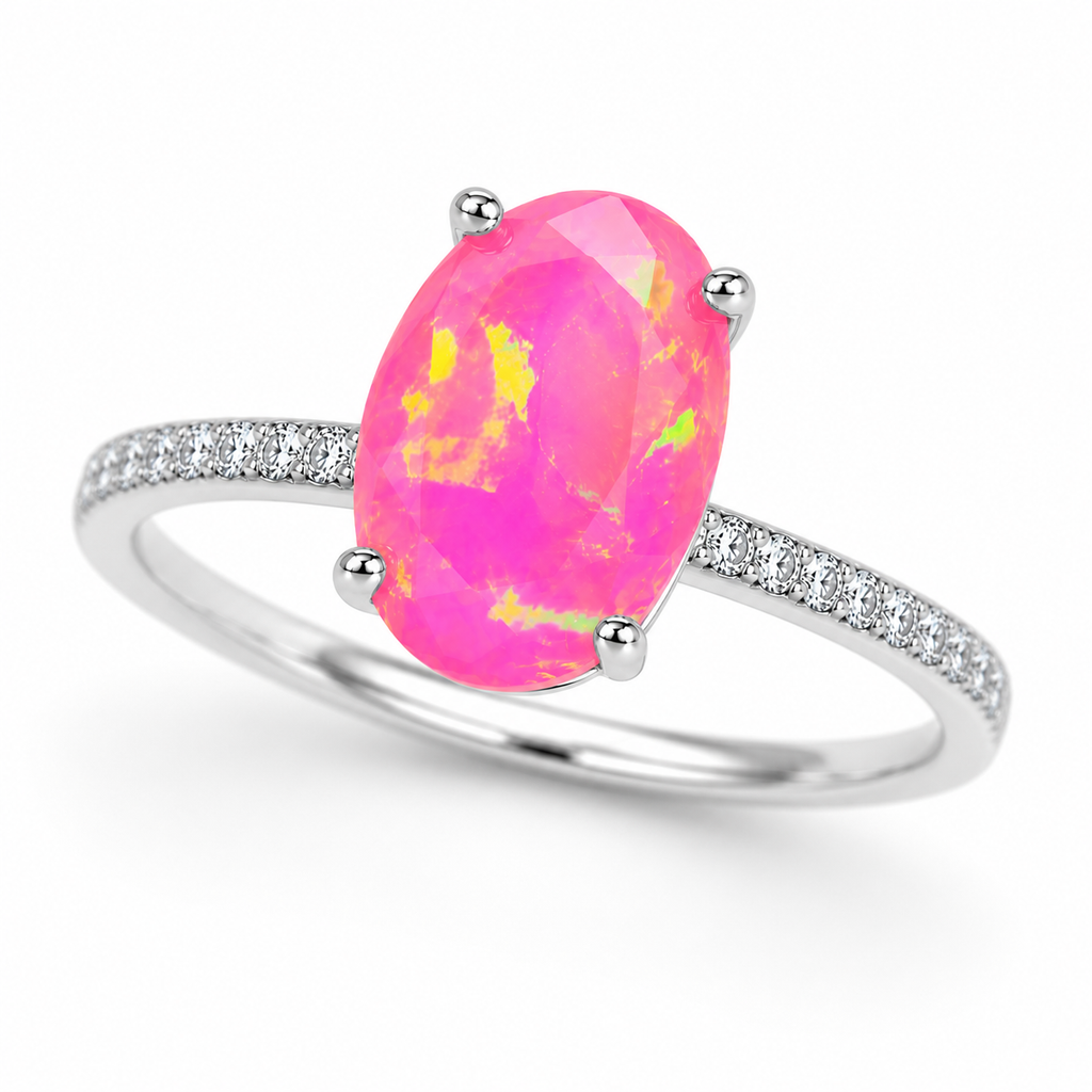 Pink Fire Opal Large Statement Ring 9x14mm, Natural Pink Fire Opal Ring