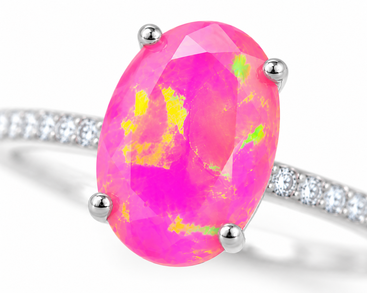 Pink Fire Opal Large Statement Ring 9x14mm, Natural Pink Fire Opal Ring