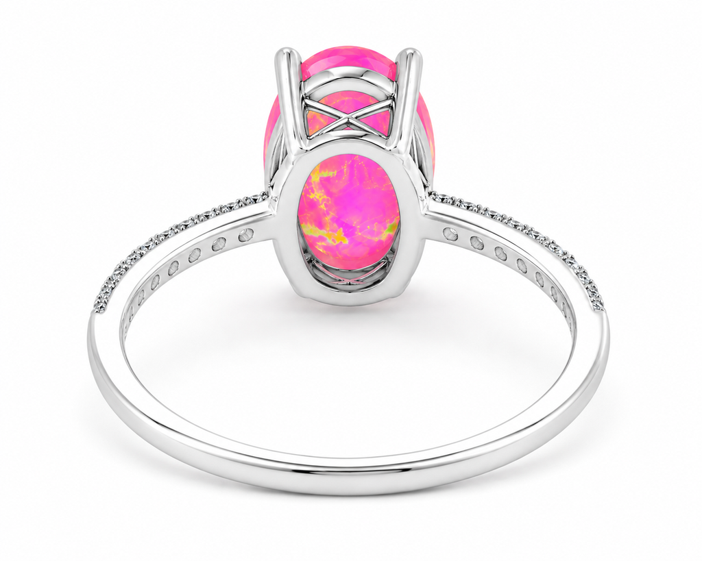 Pink Fire Opal Large Statement Ring 9x14mm, Natural Pink Fire Opal Ring