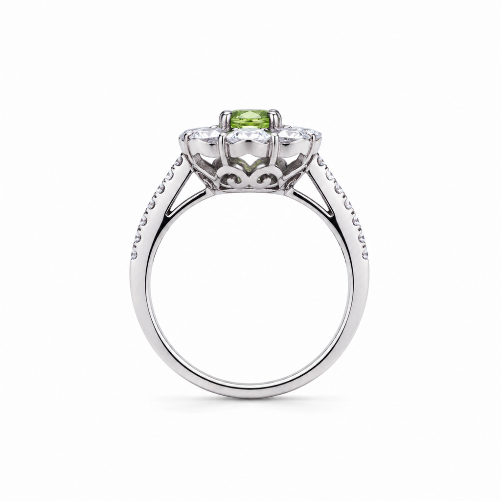 Natural Peridot Halo Ring 5mm Round August Birthstone 925 Sterling Silver CZ