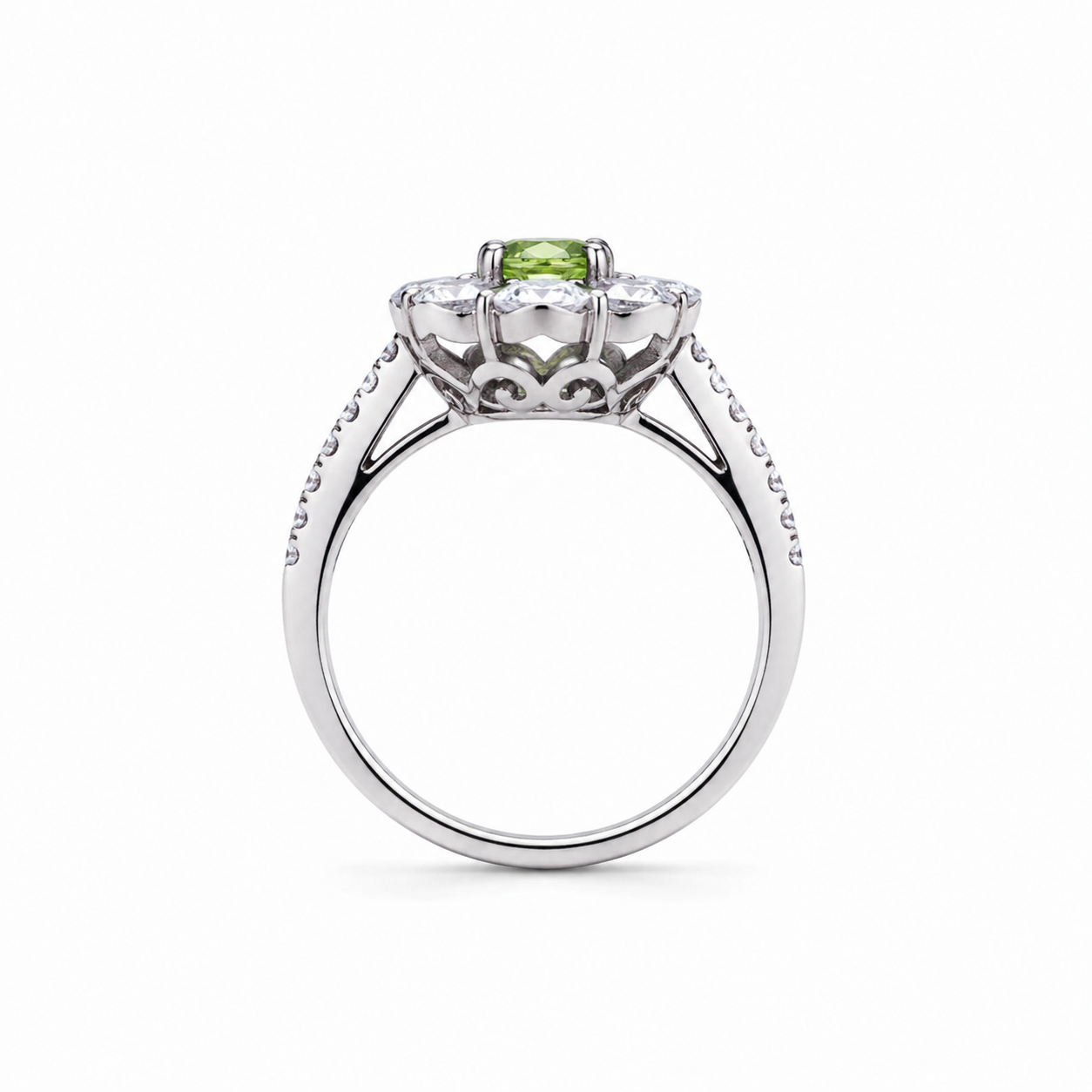 Natural Peridot Halo Ring 5mm Round August Birthstone 925 Sterling Silver CZ