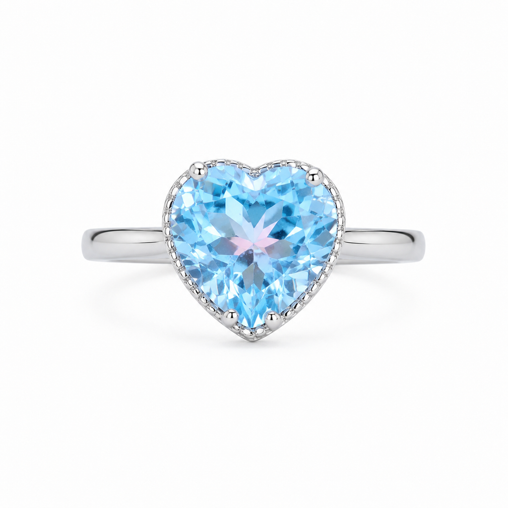 Sky Blue Topaz Gemstone Heart Ring 7mm