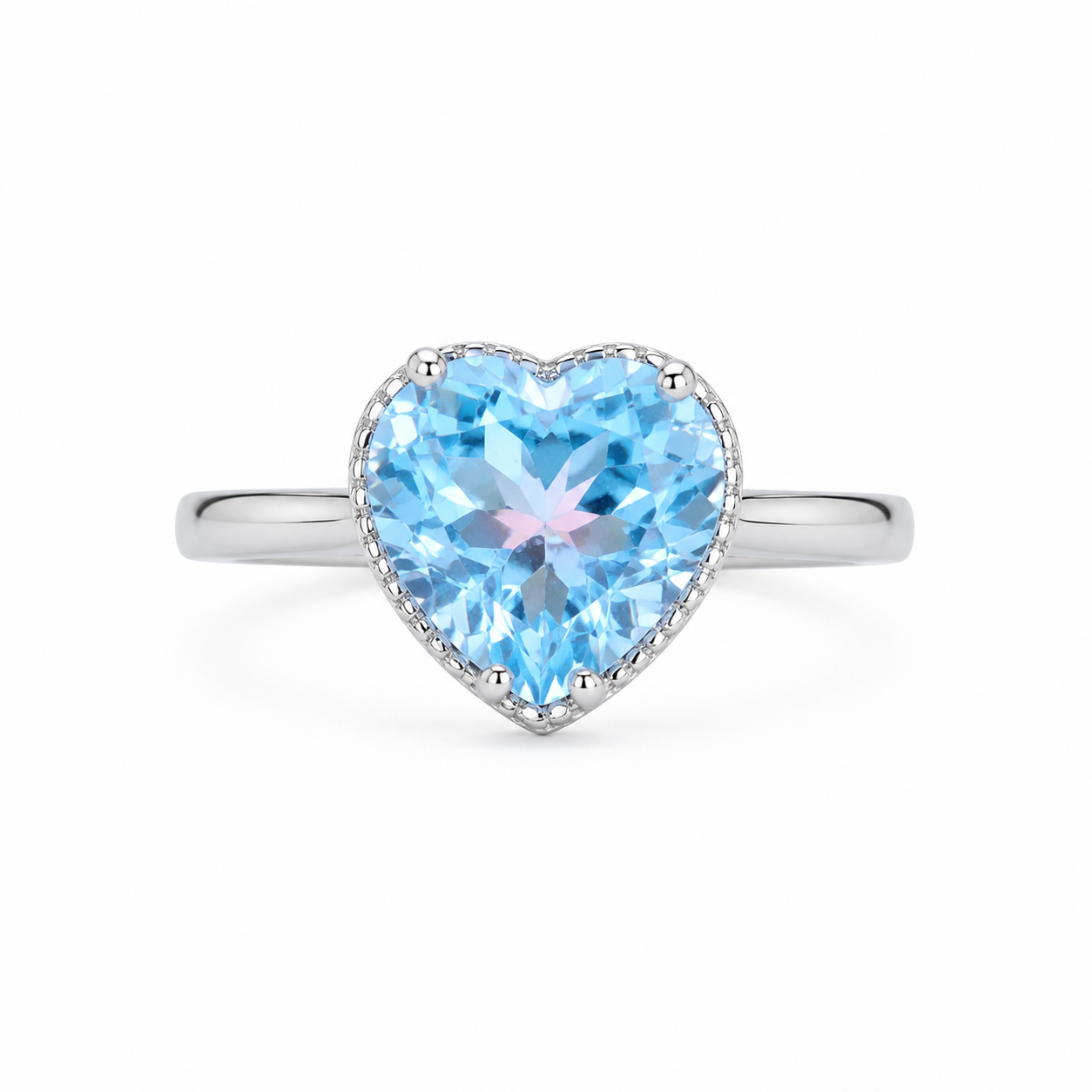 Sky Blue Topaz Gemstone Heart Ring 7mm