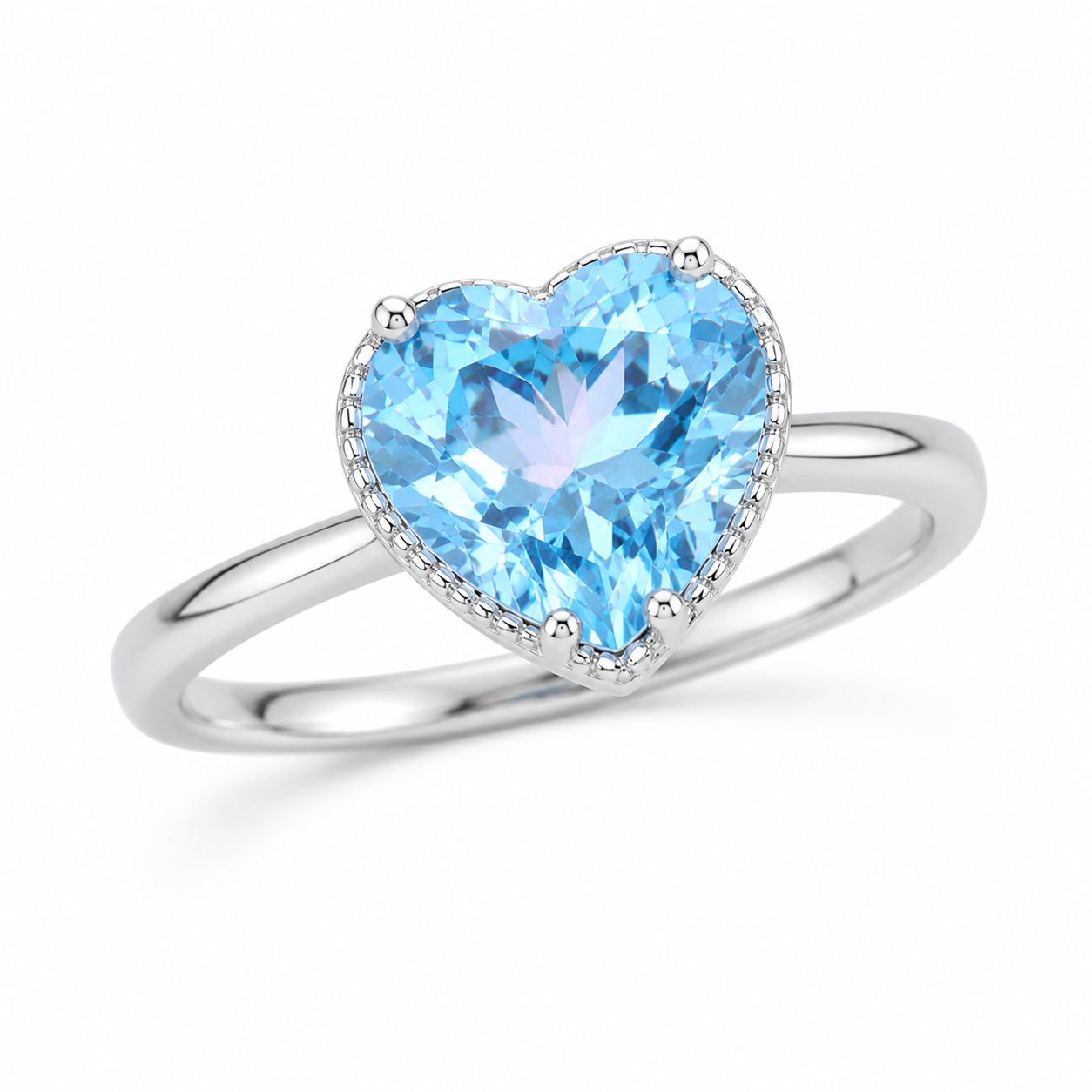 Sky Blue Topaz Gemstone Heart Ring 7mm
