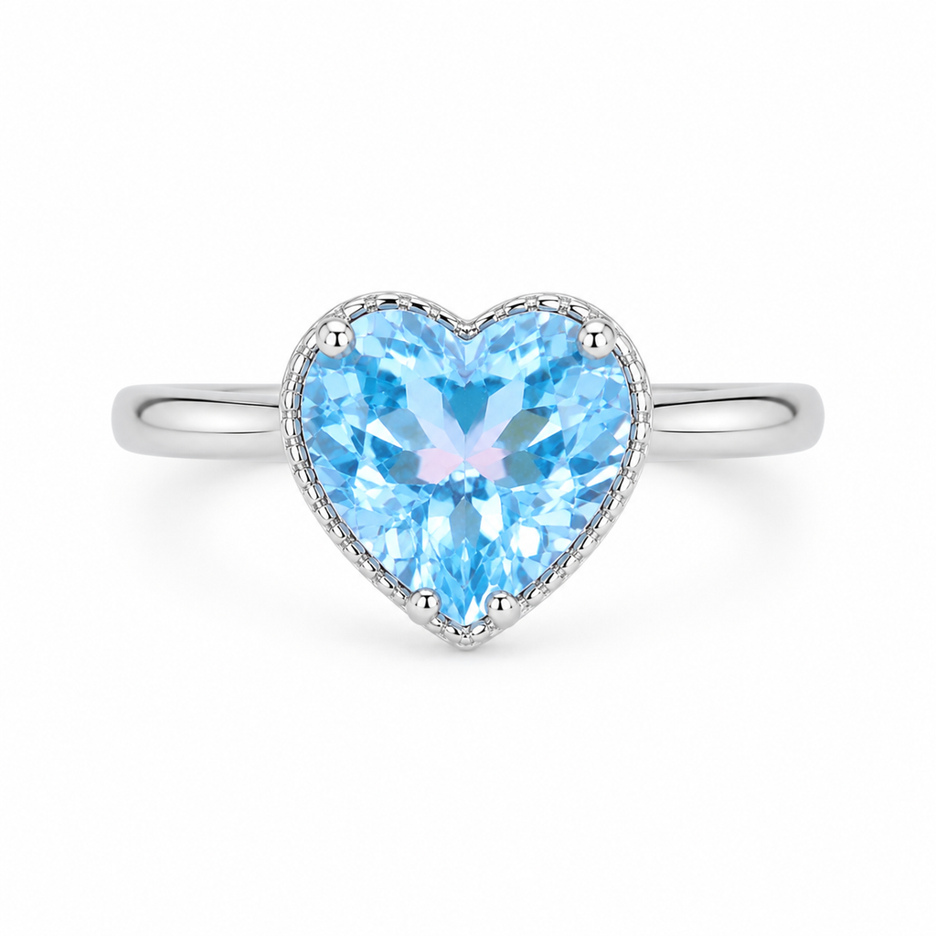 Sky Blue Topaz Gemstone Heart Ring 7mm