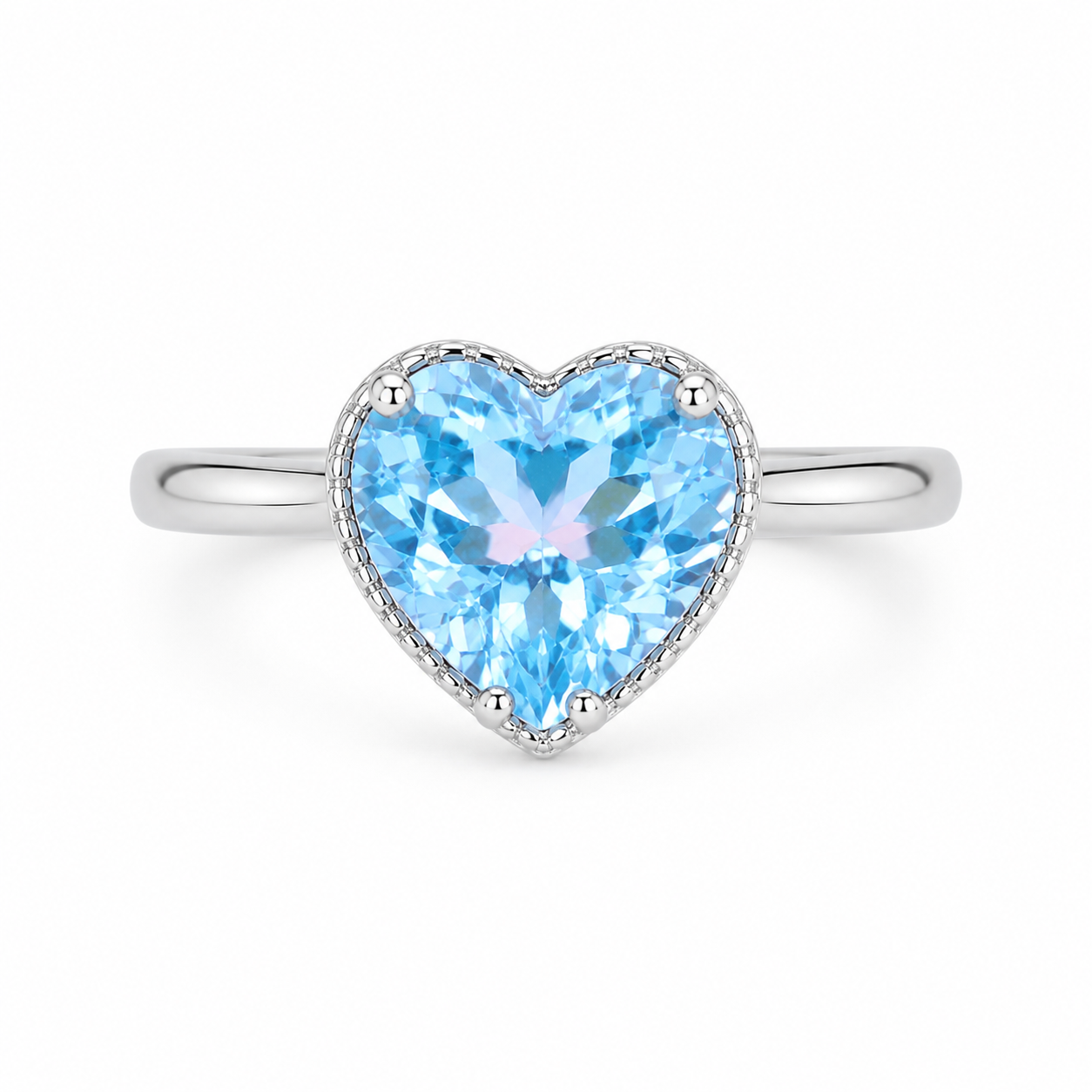 Sky Blue Topaz Gemstone Heart Ring 7mm