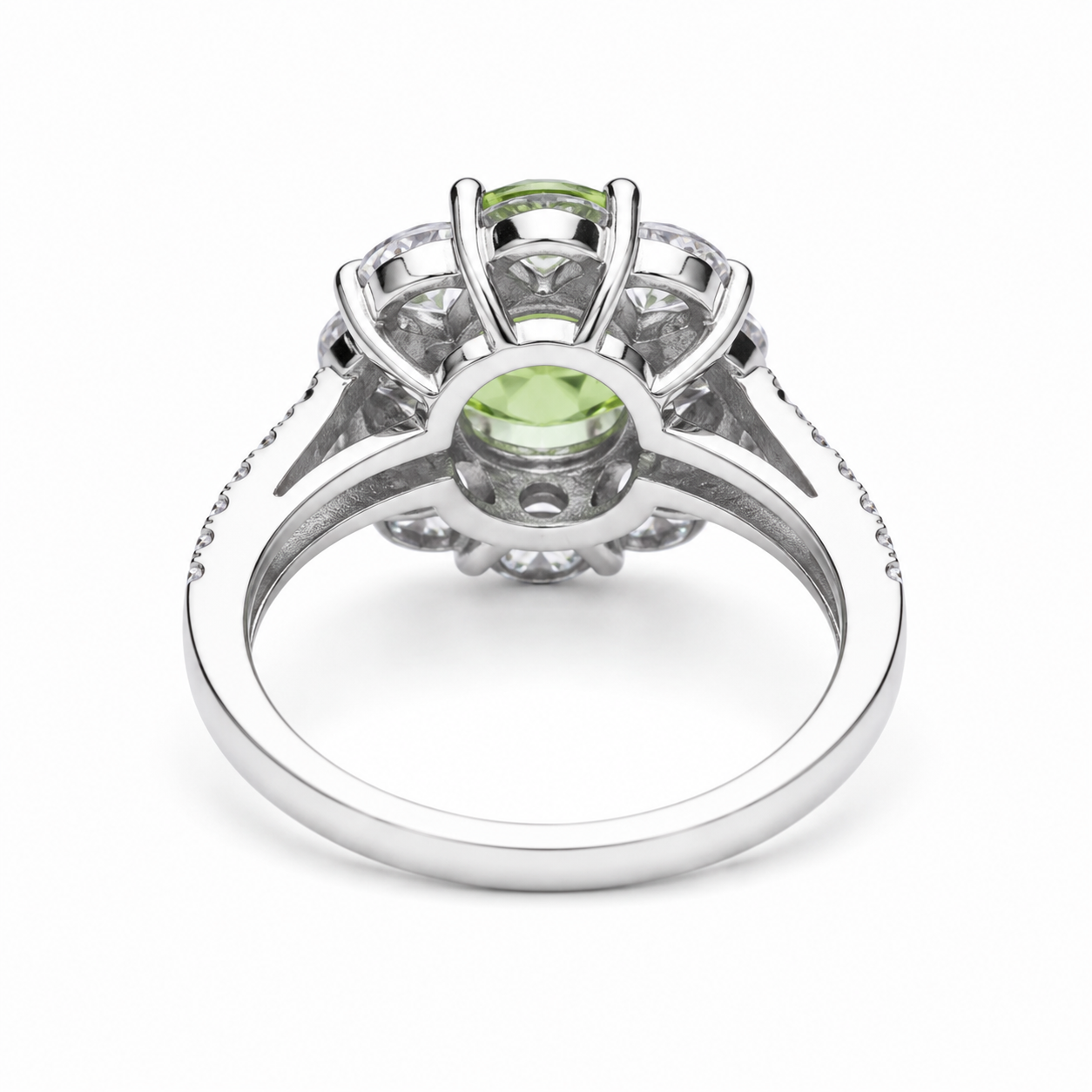 Natural Peridot Halo Ring 5mm Round August Birthstone 925 Sterling Silver CZ