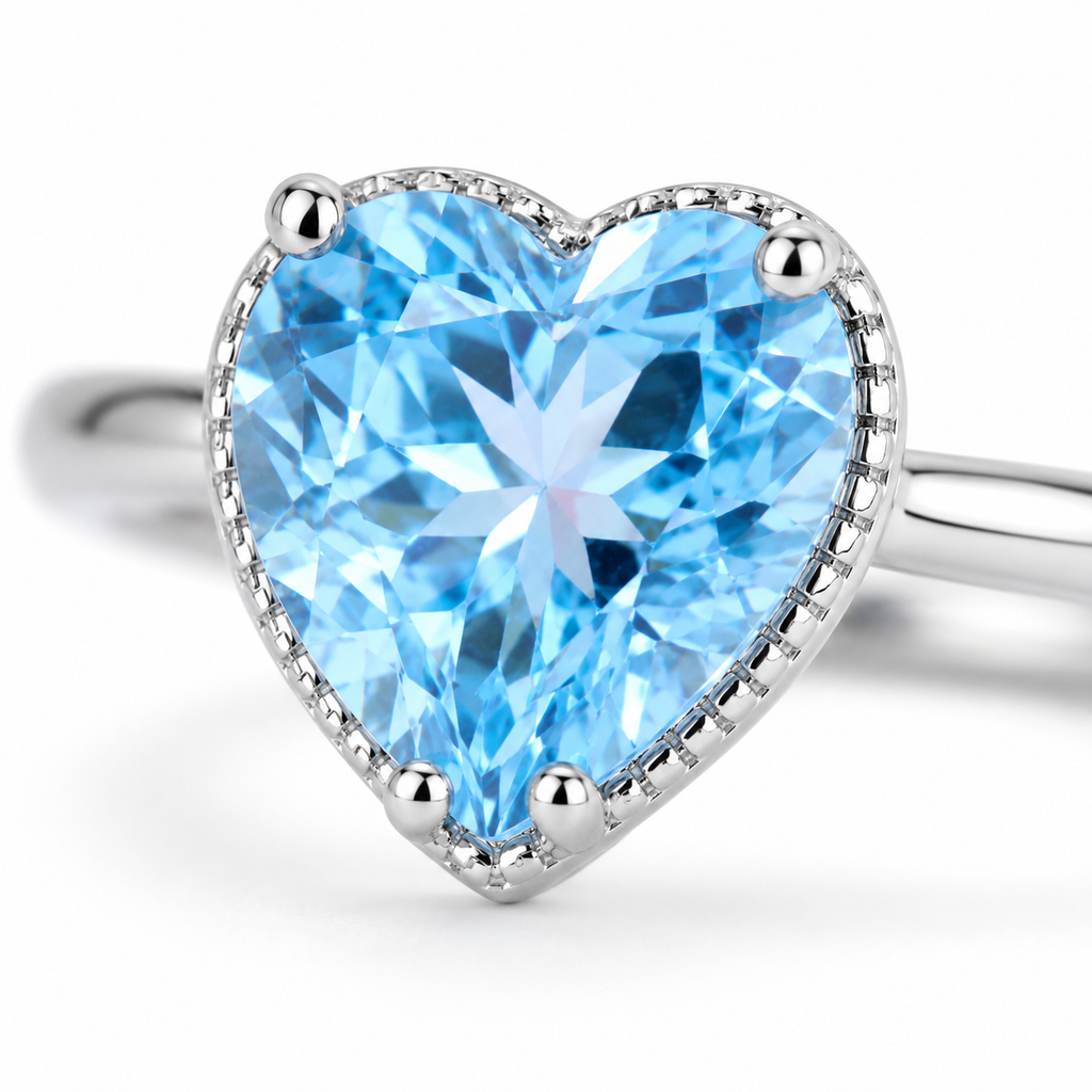 Sky Blue Topaz Gemstone Heart Ring 7mm