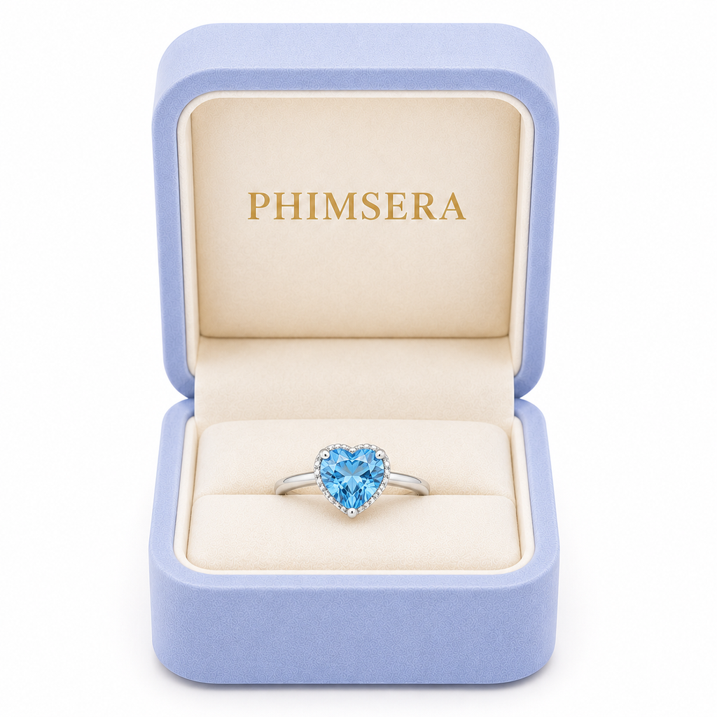 Sky Blue Topaz Gemstone Heart Ring 7mm