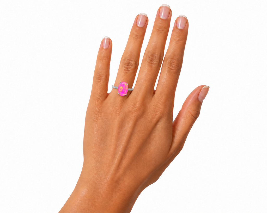 Pink Fire Opal Large Statement Ring 9x14mm, Natural Pink Fire Opal Ring