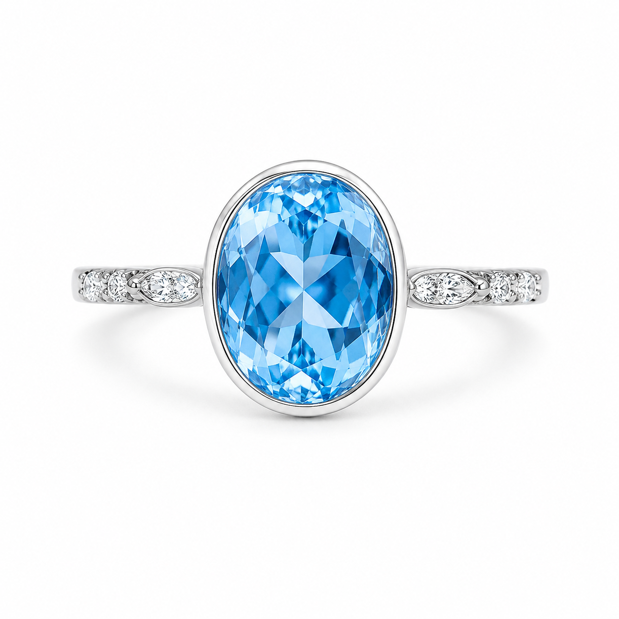 Natural Blue Topaz Ring 6x8mm 1.6CT 925 Sterling Silver