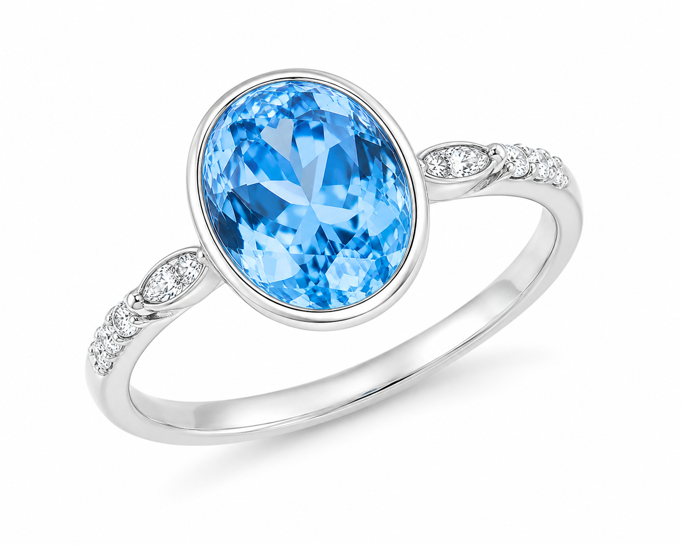Natural Blue Topaz Ring 6x8mm 1.6CT 925 Sterling Silver