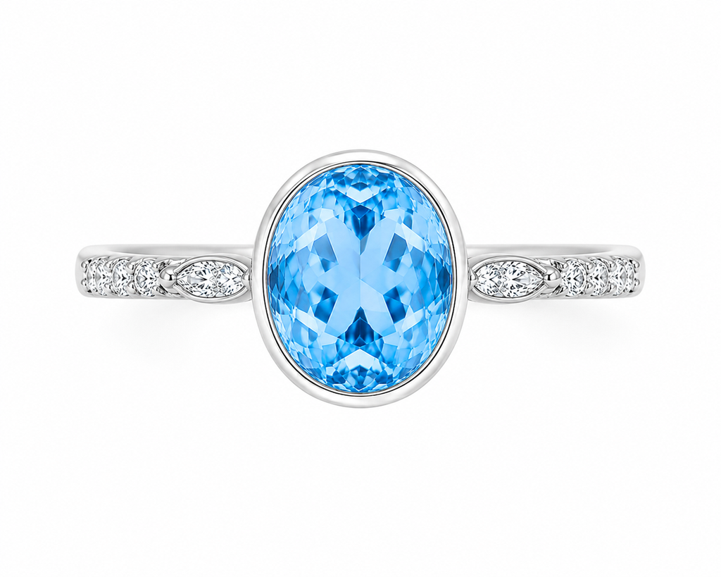 Natural Blue Topaz Ring 6x8mm 1.6CT 925 Sterling Silver