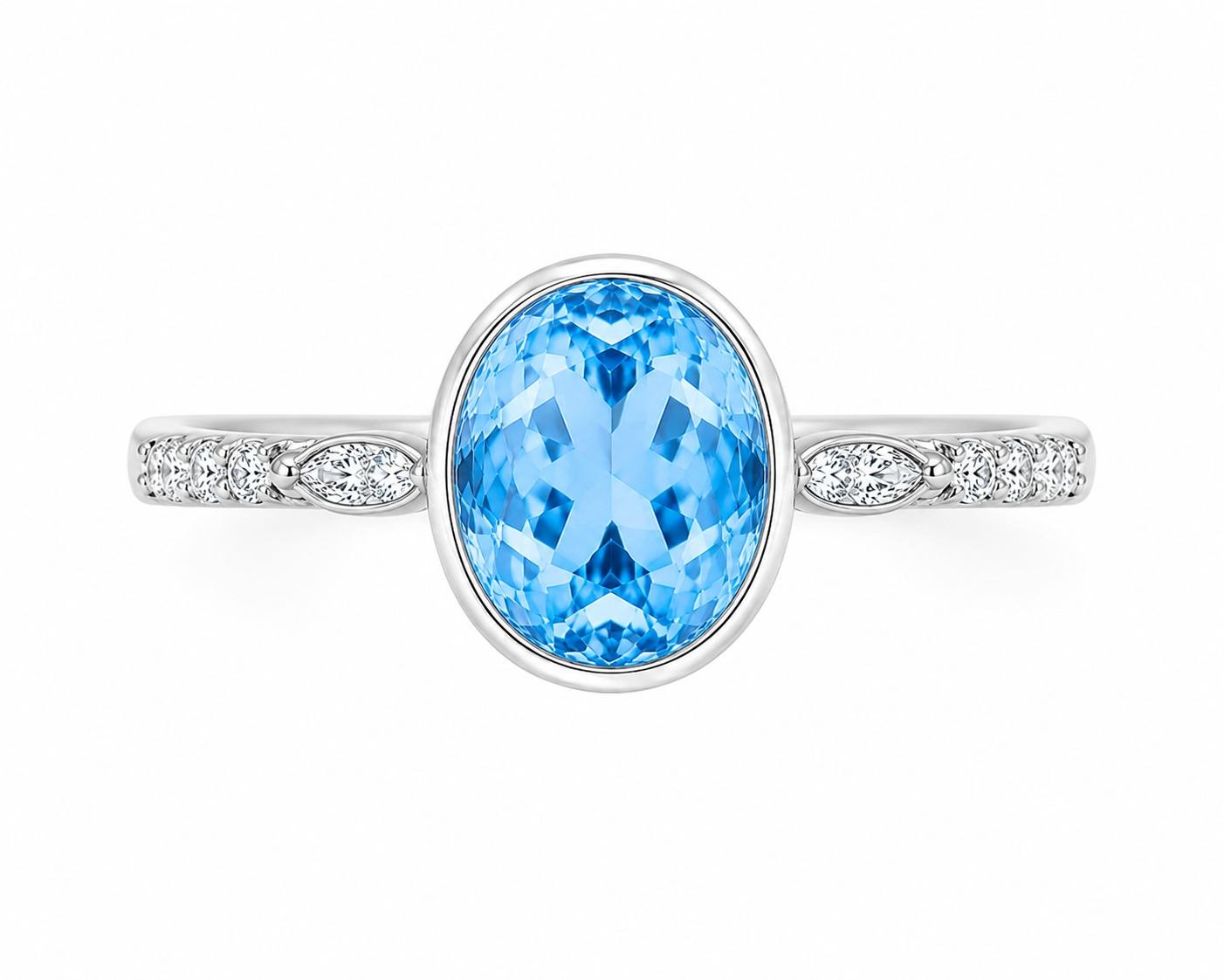 Natural Blue Topaz Ring 6x8mm 1.6CT 925 Sterling Silver