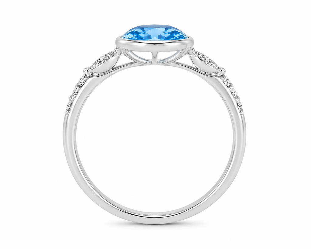 Natural Blue Topaz Ring 6x8mm 1.6CT 925 Sterling Silver