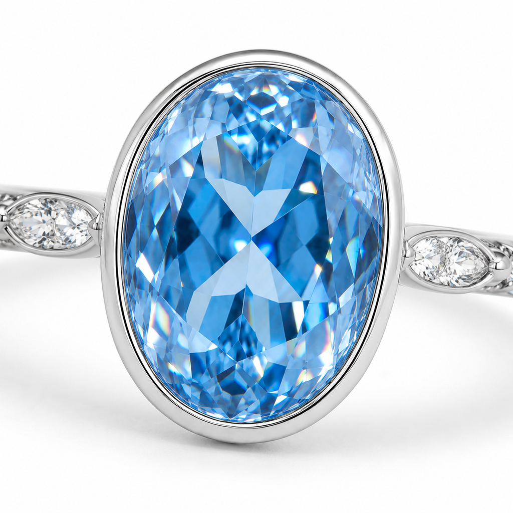 Natural Blue Topaz Ring 6x8mm 1.6CT 925 Sterling Silver