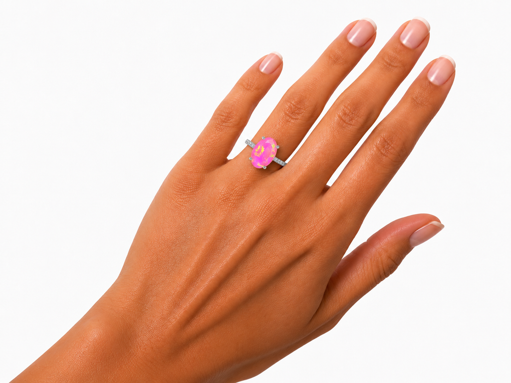 Pink Fire Opal Large Statement Ring 9x14mm, Natural Pink Fire Opal Ring