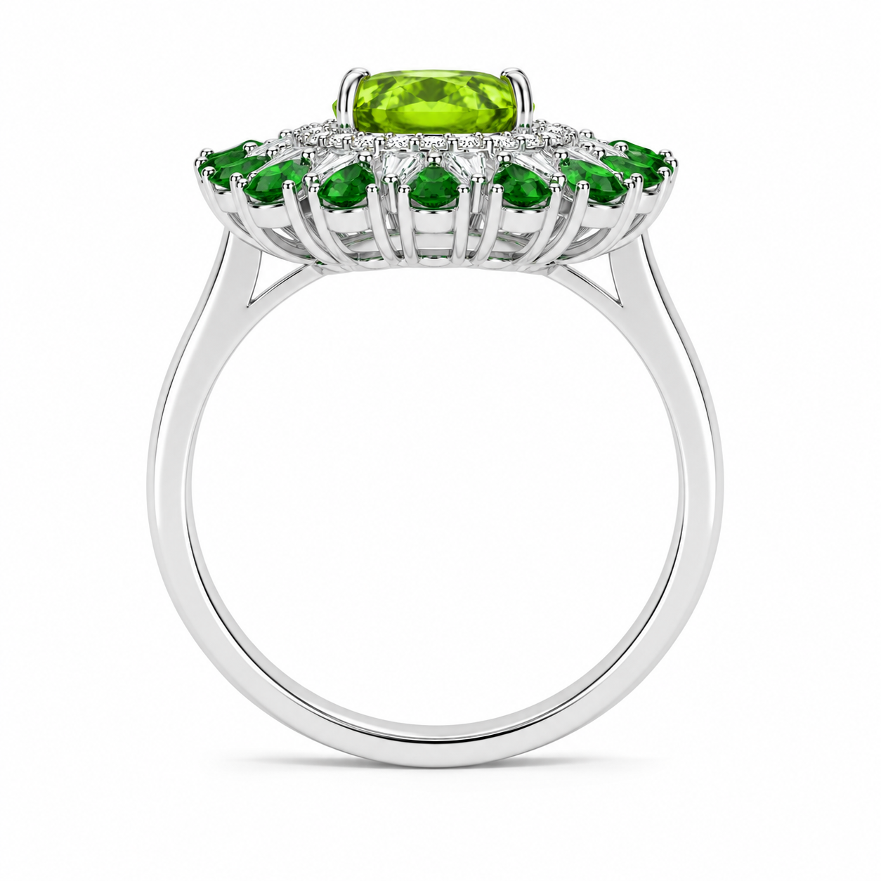 Oval Cut Peridot and Chrome Diopside Statement Ring, Chrome Diopside and Peridot