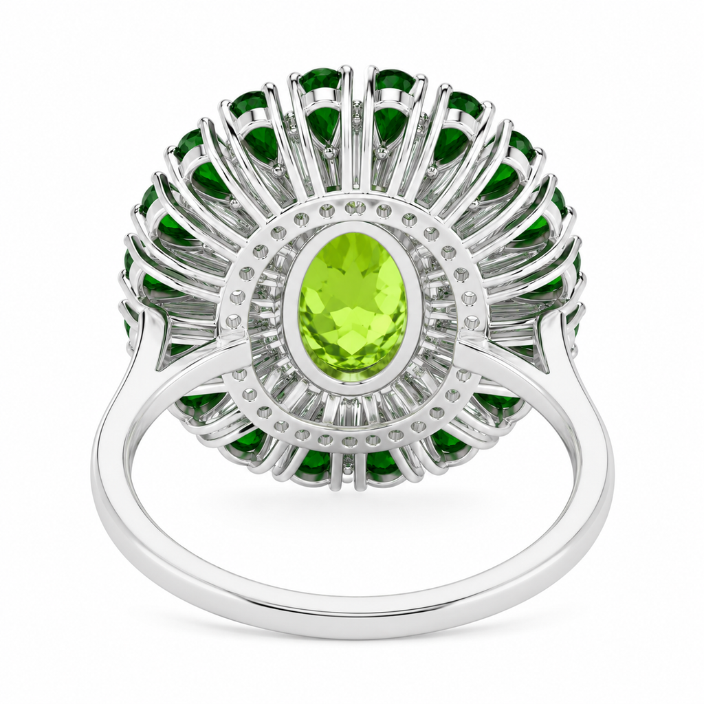 Oval Cut Peridot and Chrome Diopside Statement Ring, Chrome Diopside and Peridot
