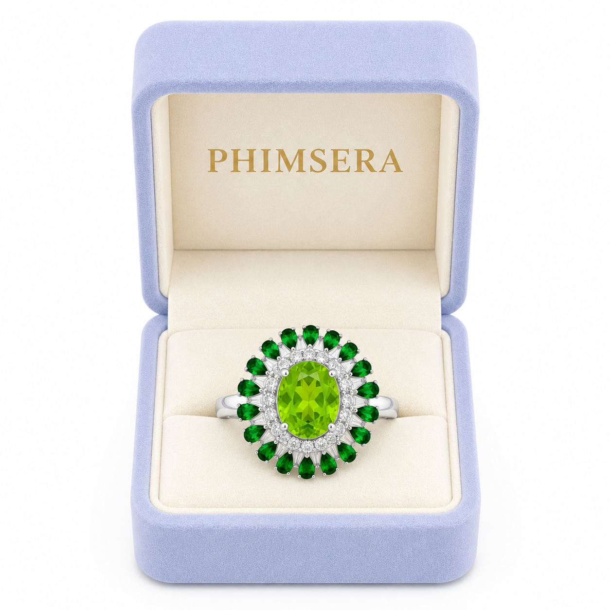 Oval Cut Peridot and Chrome Diopside Statement Ring, Chrome Diopside and Peridot