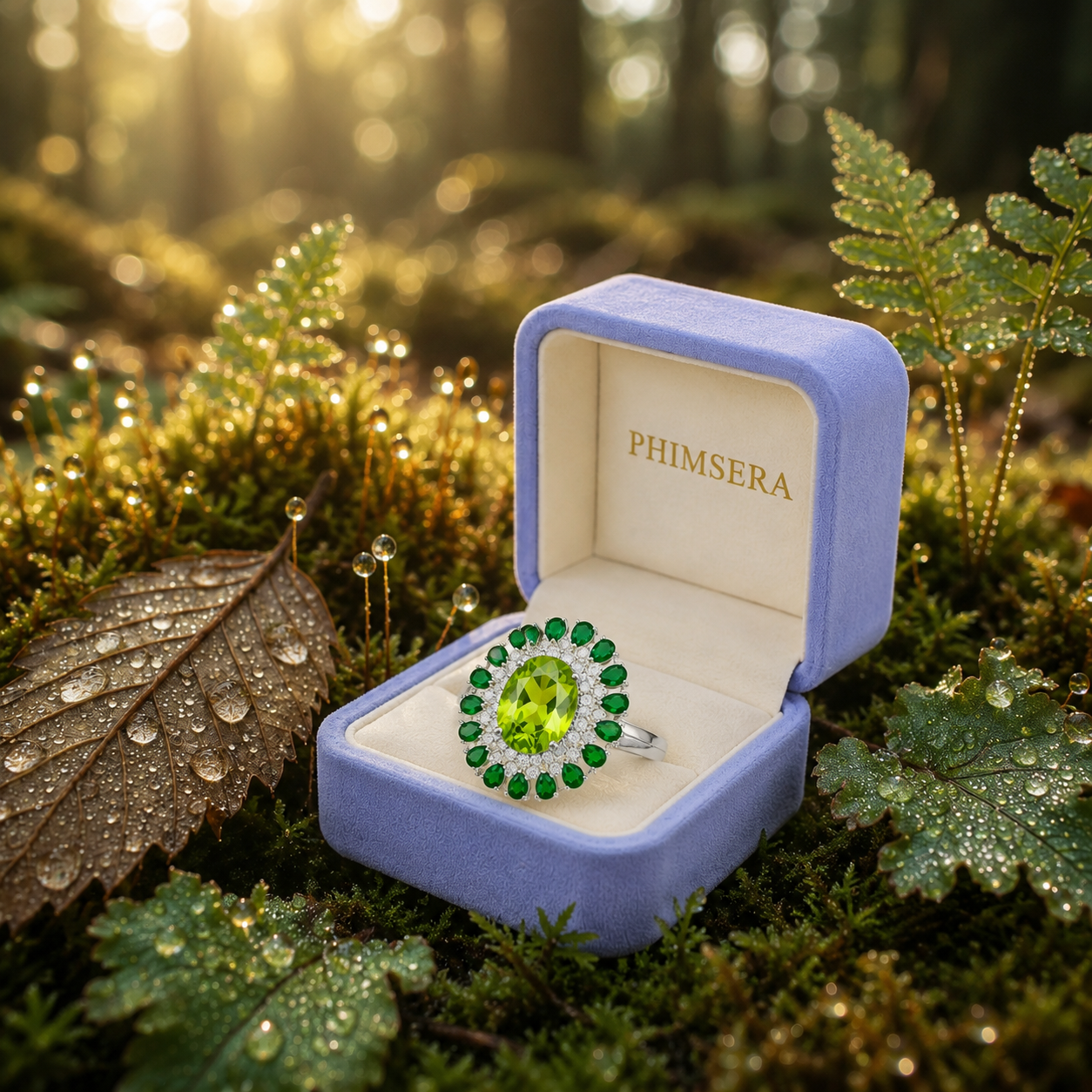 Oval Cut Peridot and Chrome Diopside Statement Ring, Chrome Diopside and Peridot