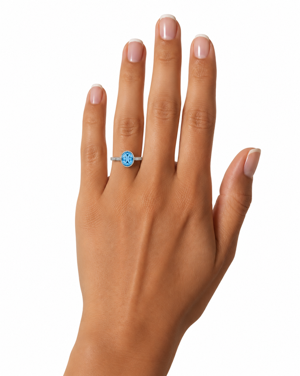 Natural Blue Topaz Ring 6x8mm 1.6CT 925 Sterling Silver