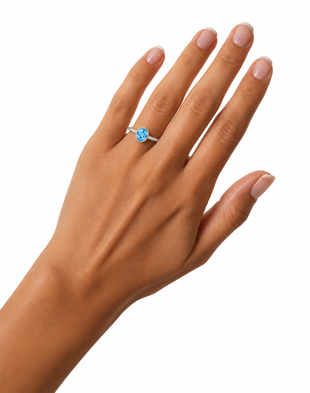 Natural Blue Topaz Ring 6x8mm 1.6CT 925 Sterling Silver