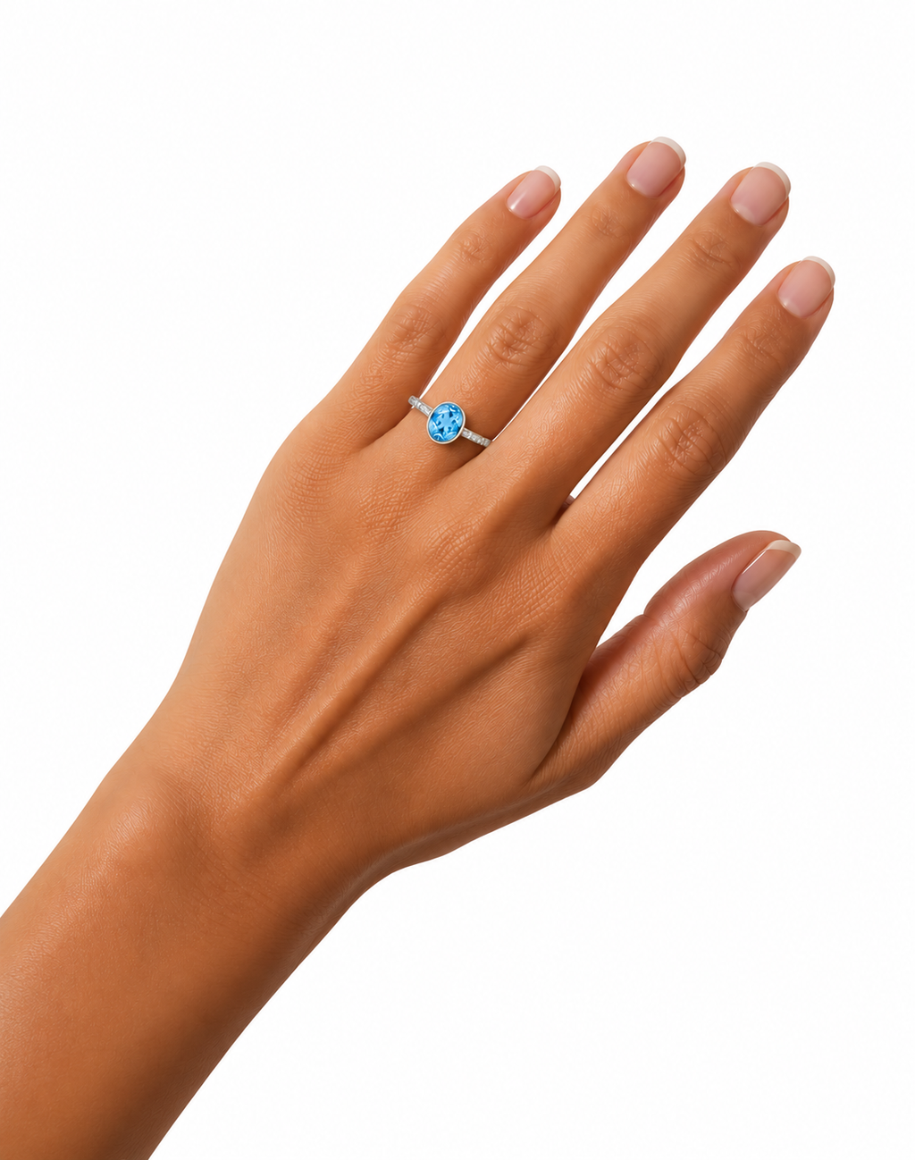 Natural Blue Topaz Ring 6x8mm 1.6CT 925 Sterling Silver