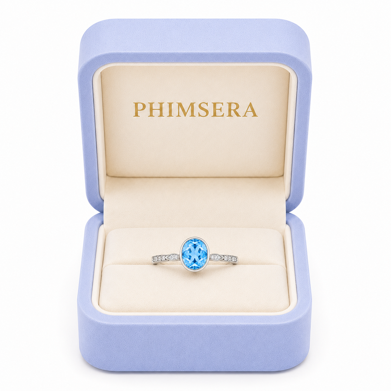 Natural Blue Topaz Ring 6x8mm 1.6CT 925 Sterling Silver