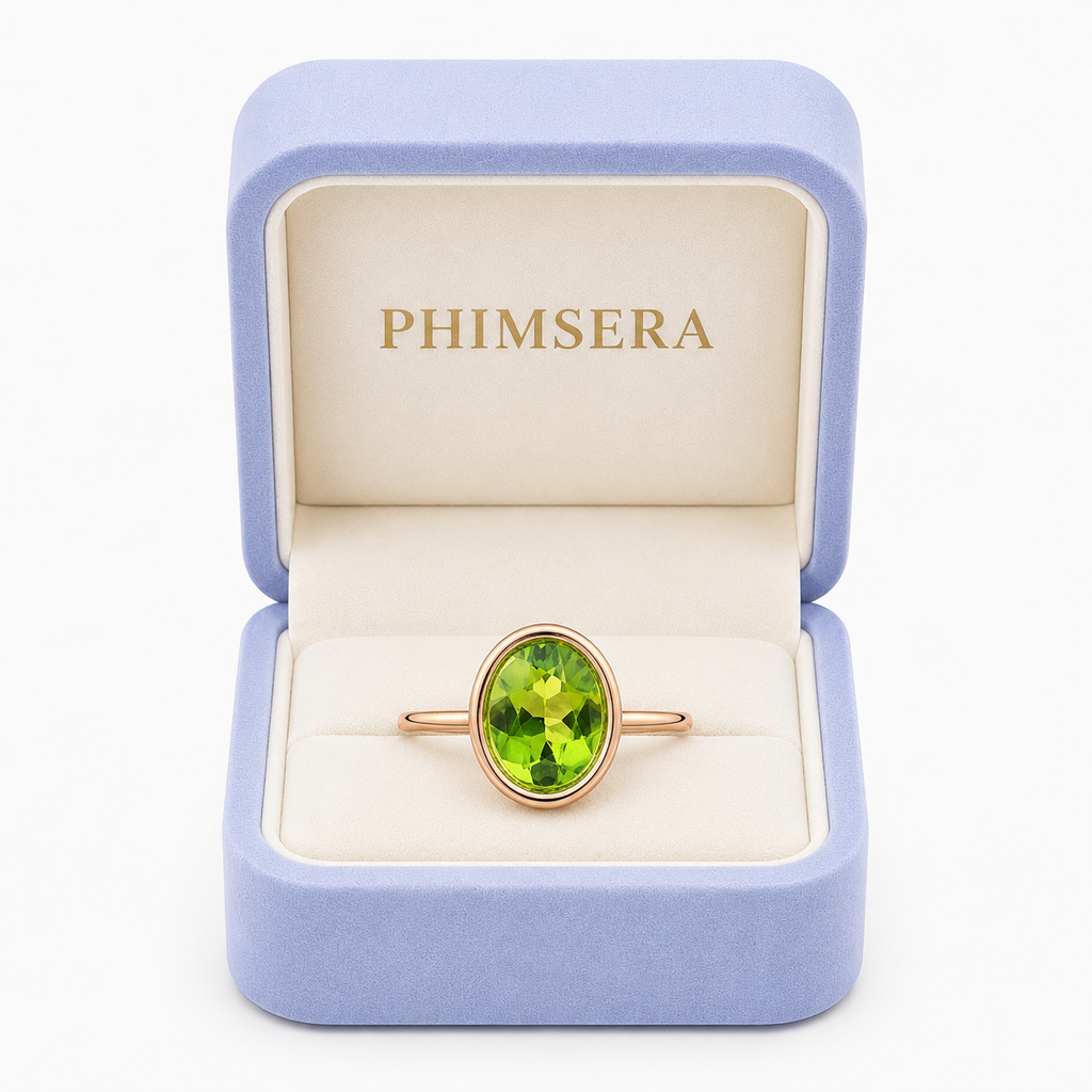2CT Natural Peridot Gemstone Ring 7x9mm