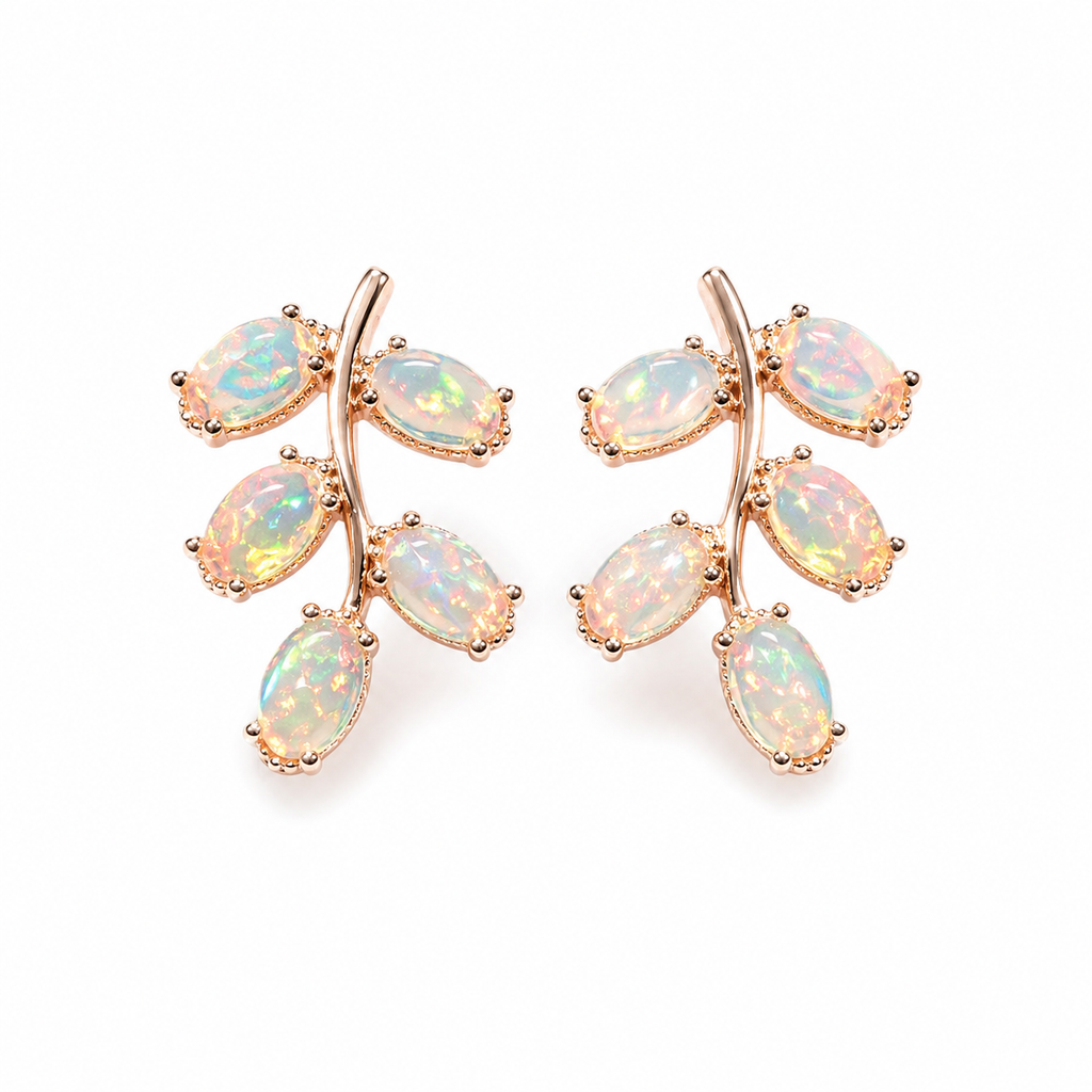 Natural Fire Opal Leaf Stud Earrings 925 Sterling Silver