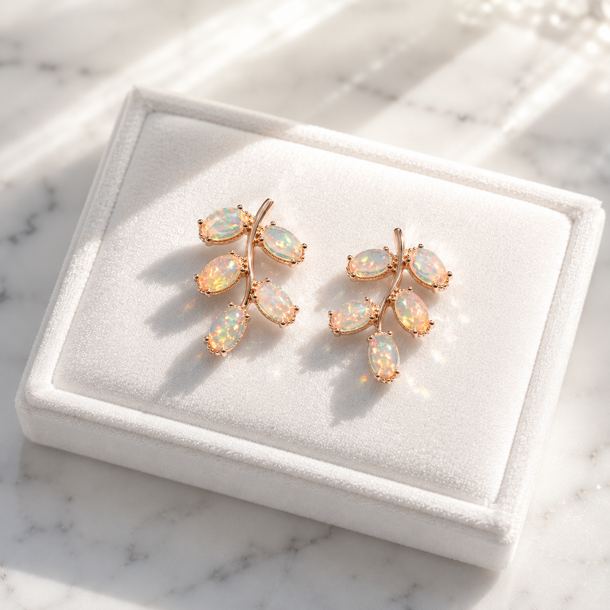 Natural Fire Opal Leaf Stud Earrings 925 Sterling Silver