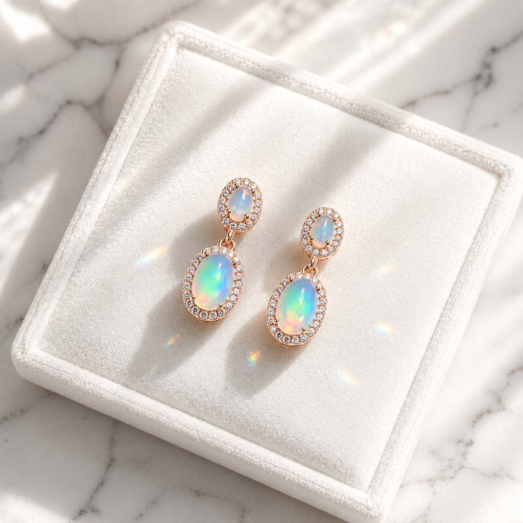 Natural Fire Opal Dangle Earrings, Colorful Opal Dangle Earrings 5x7mm