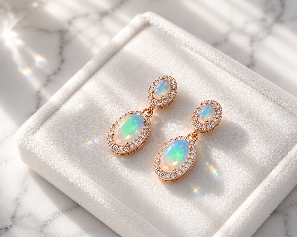 Natural Fire Opal Dangle Earrings, Colorful Opal Dangle Earrings 5x7mm