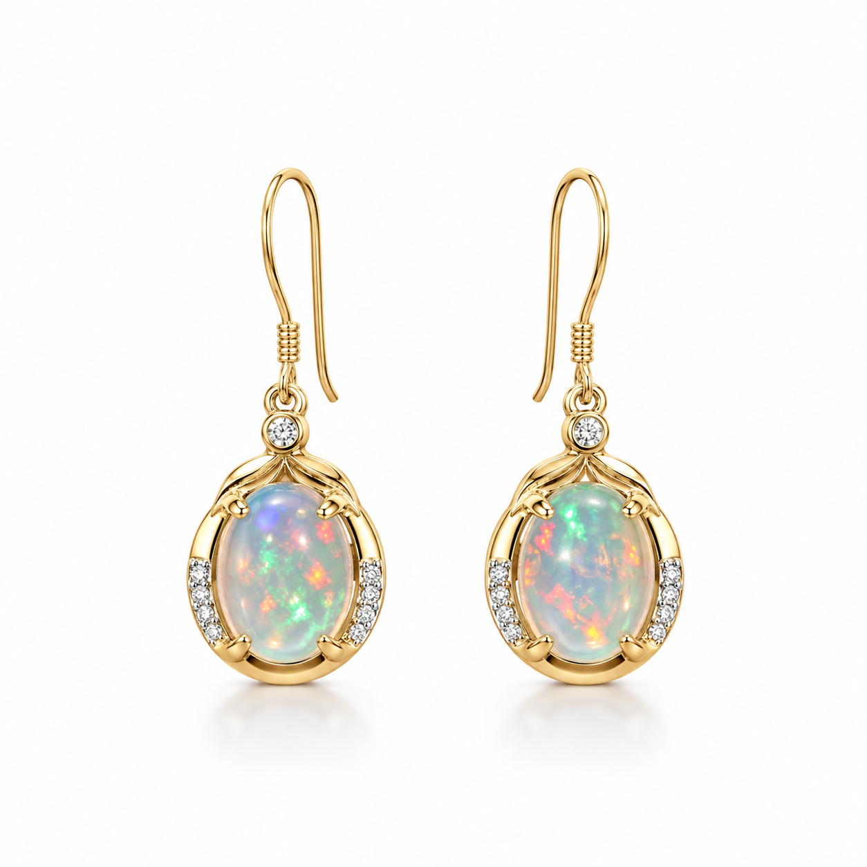 Natural Fire Opal Dangle Earrings, Colorful Large Fire Opal Earrings 7x9mm