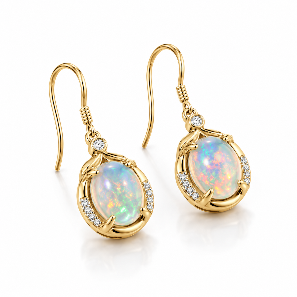 Natural Fire Opal Dangle Earrings, Colorful Large Fire Opal Earrings 7x9mm