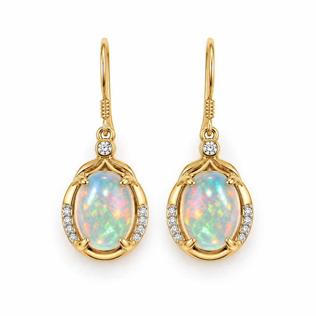 Natural Fire Opal Dangle Earrings, Colorful Large Fire Opal Earrings 7x9mm