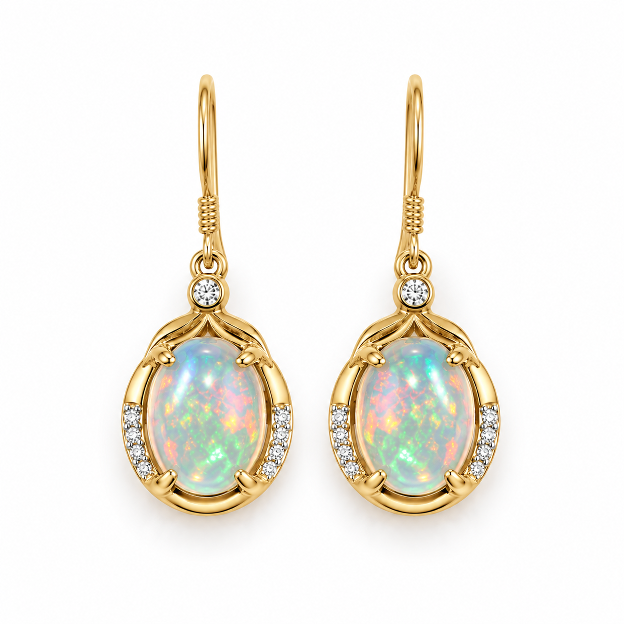 Natural Fire Opal Dangle Earrings, Colorful Large Fire Opal Earrings 7x9mm